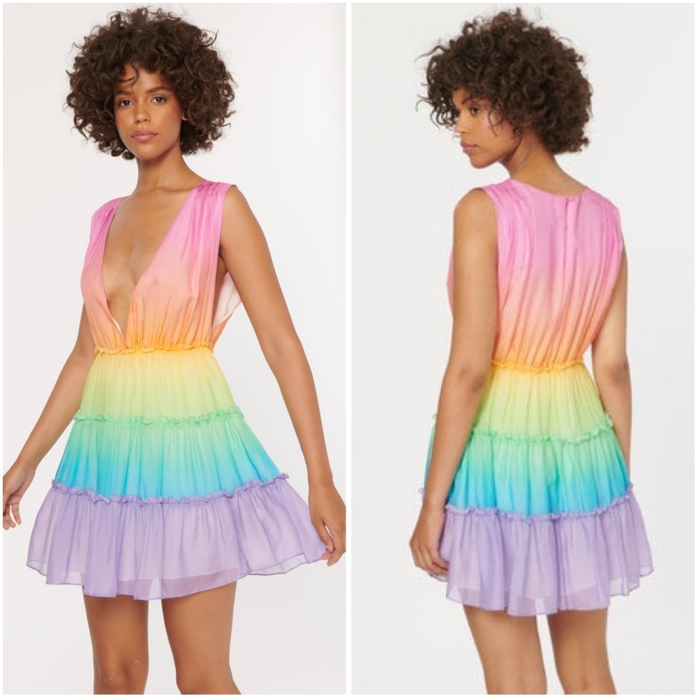 Cami NYC Egle Rainbow Ombre 100% Silk Mini Dress Small